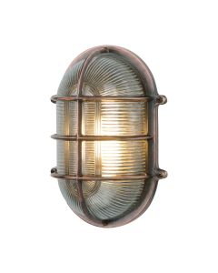 Admiral Outdoor Wall Light Antique Copper and Ribbed Glass IP64