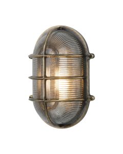 Admiral Outdoor Wall Light Antique Brass and Ribbed Glass IP64