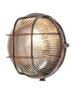 Admiral Outdoor Wall Light Antique Copper and Ribbed Glass IP64