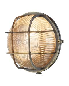 Admiral Outdoor Wall Light Antique Brass and Ribbed Glass IP64
