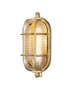 Admiral Outdoor Wall Light Natural Brass and Ribbed Glass IP64