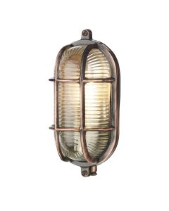 Admiral Outdoor Small Oval Wall Light Antique Copper and Ribbed Glass IP64