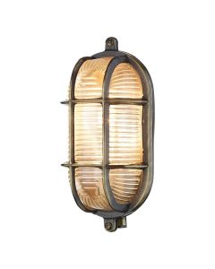Admiral Outdoor Small Oval Wall Light Antique Brass and Ribbed Glass IP64