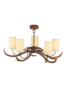 Antler 5 Light Armed Pendant Brown and Matt Bronze With Bespoke Shade