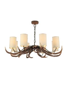 Antler 8 Light Armed Pendant Rustic With Shade