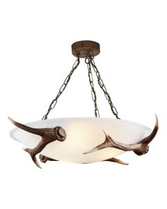 Antler 3 Light Semi-Flush Rustic and Alabaster Glass