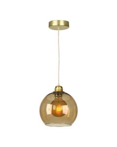 Apollo Single Pendant Butter Brass and Amber Glass