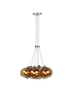 Apollo 7 Light Cluster Pendant Butter Brass and Amber Glass