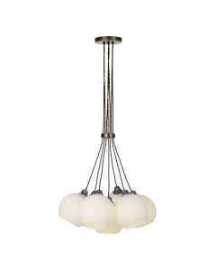 Apollo 7 Light Cluster Pendant Antique Brass and Opal Glass