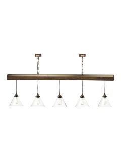 Aspen 5 Light Bar Pendant Hand Painted Wood Effect and Glass