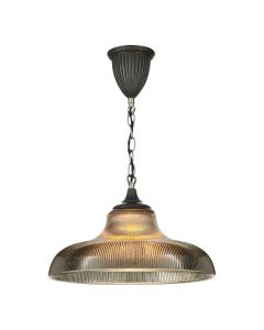 Badger Pendant Distressed Nickel and Smoked Ribbed Glass