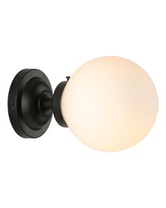 Buckley Bathroom Wall Light Black and Opal Glass IP44