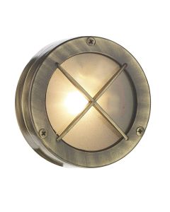 Dock Outdoor Wall Light Antique Brass and Frosted Glass IP44