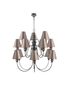Doreen 15 Light Armed Pendant Pewter With Bespoke Shade