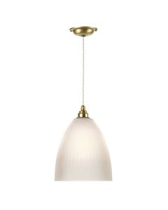 Duxford Pendant White Ribbed Glass and Brushed Brass