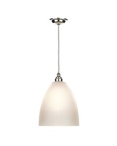 Duxford Pendant Polished Chrome and White Ribbed Glass