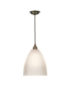 Duxford Pendant Antique Brass and White Ribbed Glass