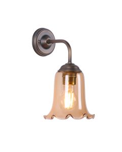 Ebba Wall Light Amber Glass and Antique Brass