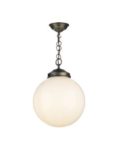 Fairfax Pendant Antique Brass and Opal Glass