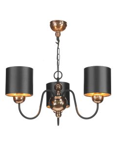 Garbo 3 Light Armed Pendant Polished Bronze and Matt Black With Shade