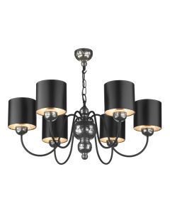 Garbo 6 Light Armed Pendant Polished Pewter and Matt Black With Shade