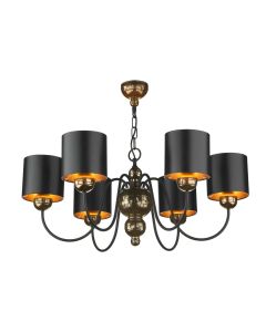 Garbo 6 Light Armed Pendant Polished Bronze and Matt Black With Shade
