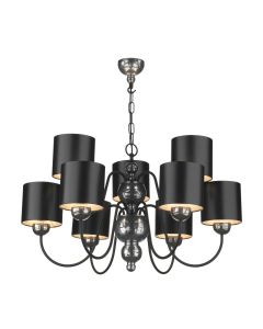 Garbo 9 Light Armed Pendant Polished Pewter and Matt Black With Shade