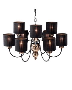 Garbo 9 Light Armed Pendant Polished Bronze and Matt Black With Shade