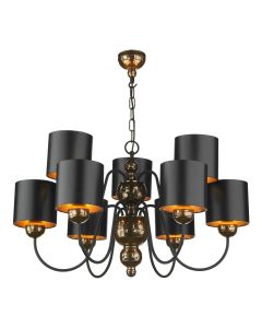 Garbo 9 Light Armed Pendant Polished Bronze and Matt Black With Shade