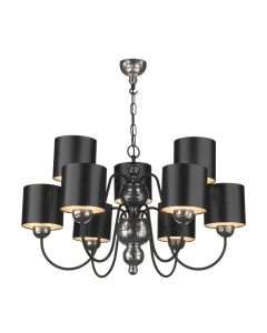 Garbo 9 Light Armed Pendant Bespoke and Matt Black With Bespoke Shade