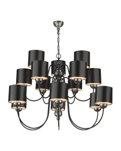 Garbo 15 Light Armed Pendant Polished Pewter and Matt Black With Shade