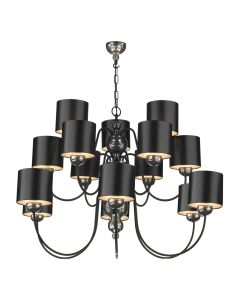 Garbo 15 Light Armed Pendant Bespoke and Matt Black With Bespoke Shade
