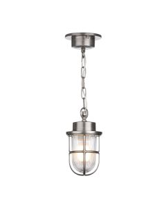 Harbour Outdoor Pendant Polished Nickel and Ribbed Glass IP43