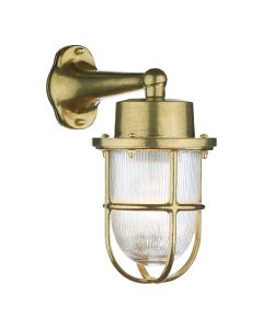 Harbour Outdoor Wall Light Natural Brass and Ribbed Glass IP64