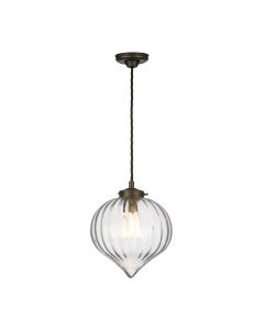 Holborn Pendant Antique Brass and Ribbed Glass