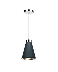 Hyde Single Pendant Polished Chrome and Smoke Blue