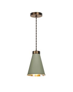 Hyde Single Pendant Antique Brass and Sage Green
