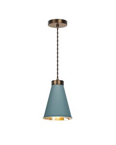 Hyde Single Pendant Antique Brass and River Blue