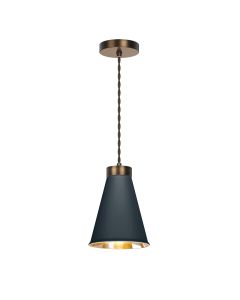 Hyde Single Pendant Antique Brass and Smoke Blue