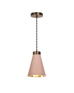 Hyde Single Pendant Antique Brass and Blush Pink