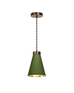 Hyde Single Pendant Antique Brass and Juniper Green