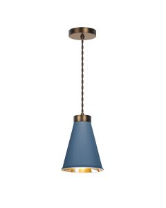 Hyde Single Pendant Antique Brass and Persian Blue