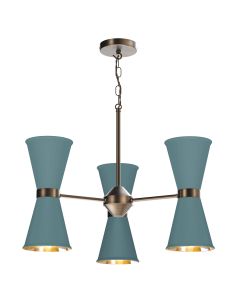 Hyde 6 Light Pendant Antique Brass and River Blue