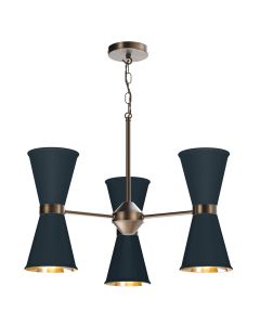 Hyde 6 Light Pendant Antique Brass and Smoke Blue