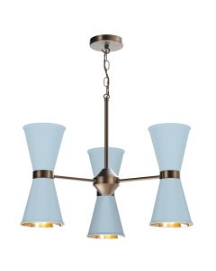 Hyde 6 Light Pendant Antique Brass and Amalfi Blue