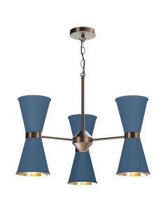 Hyde 6 Light Pendant Antique Brass and Persian Blue