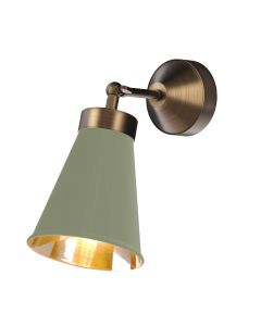 Hyde Wall Light Antique Brass and Sage Green