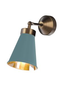 Hyde Wall Light Antique Brass and River Blue