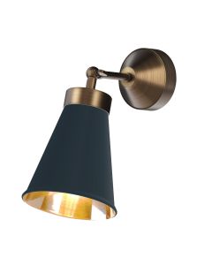 Hyde Wall Light Antique Brass and Smoke Blue