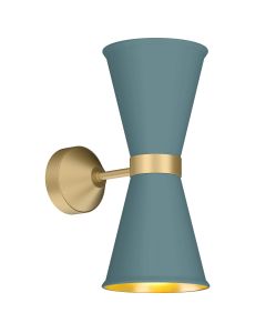 Hyde 2 Light Wall Light Butter Brass and River Blue